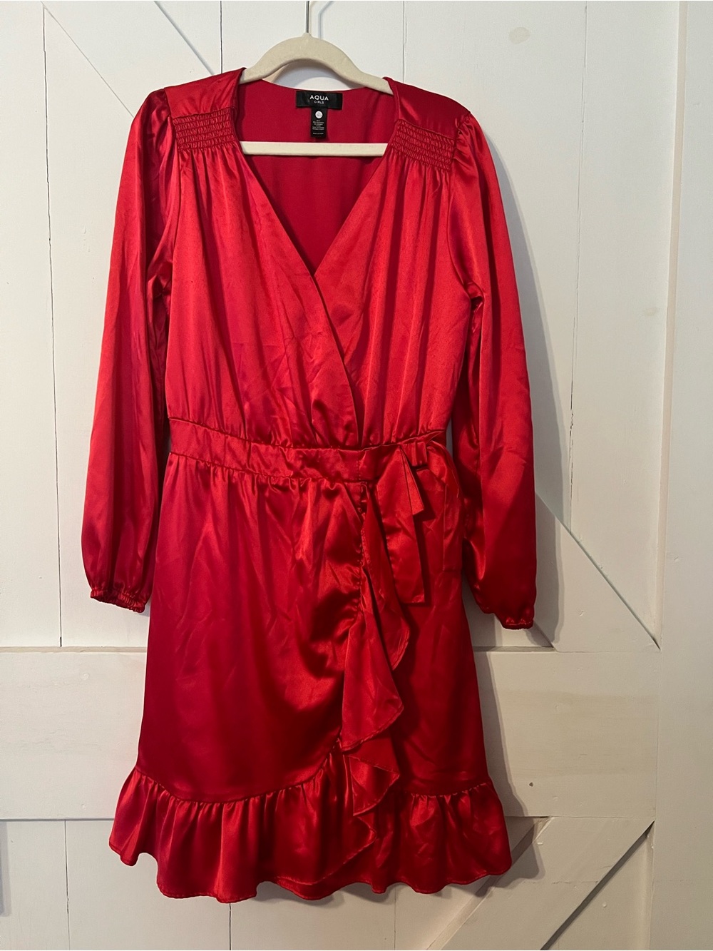 Aqua Girls Bright Red Wrap Dress with Ruffle Hem